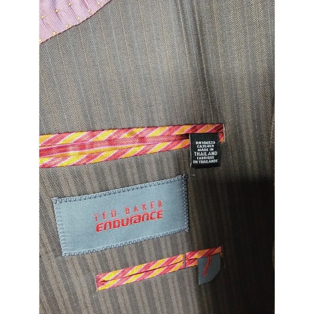 Ted Baker Endurance 44L Wool Pinstripe Blazer Jacket Black Gray with Red Jacqu